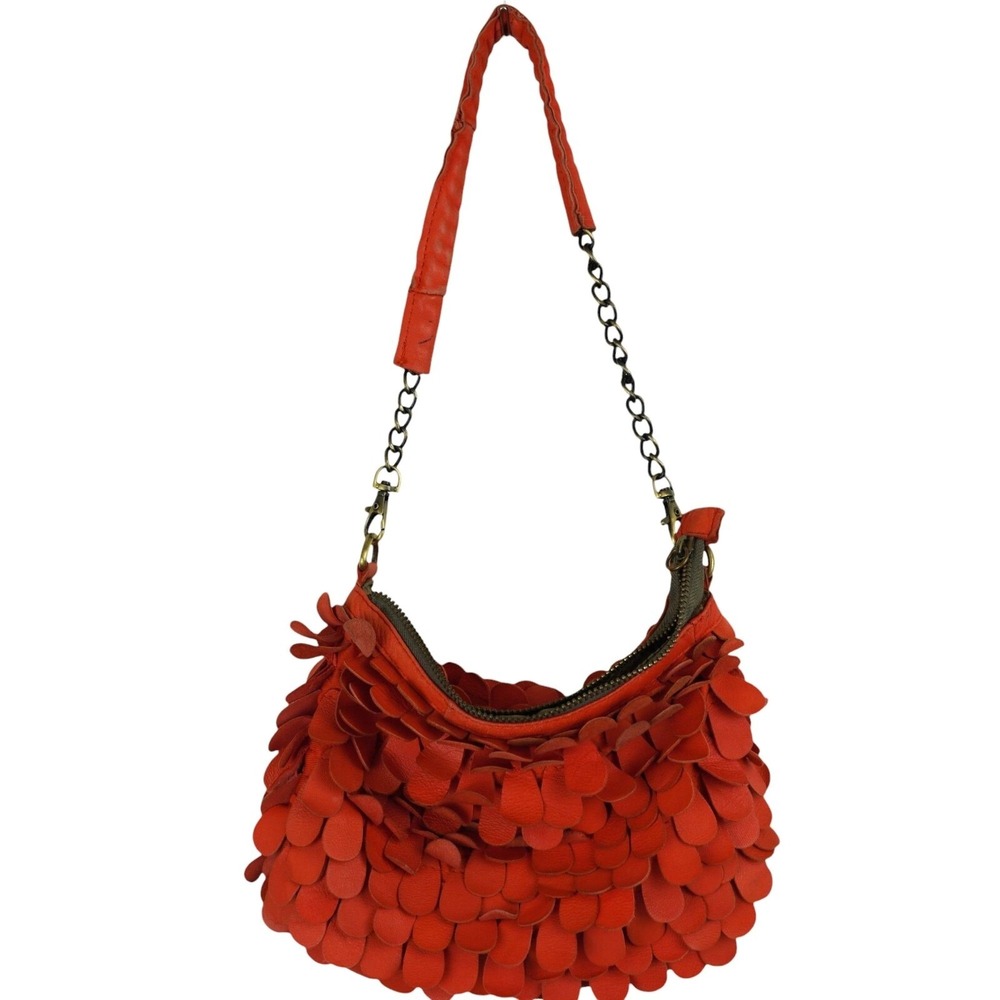 Jesslyn Blake Genuine Leather Fish‎ Scale Fringe Clutch Shoulder Bag Purse